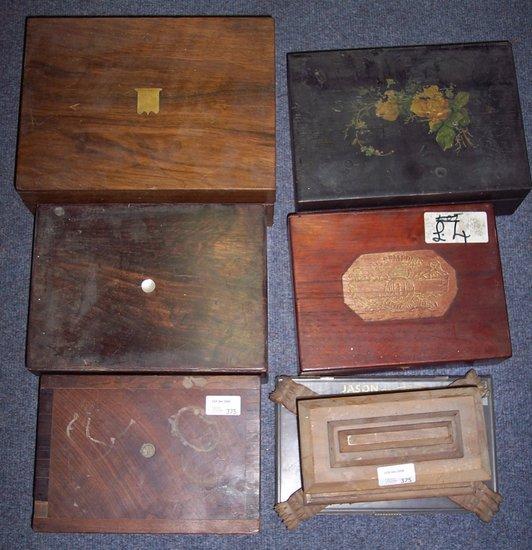 Appraisal: A Victorian walnut writing box cm wide and sundry boxes