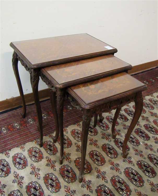 Appraisal: A THREE-PIECE NESTING TABLE SET Louis XV style American mid-