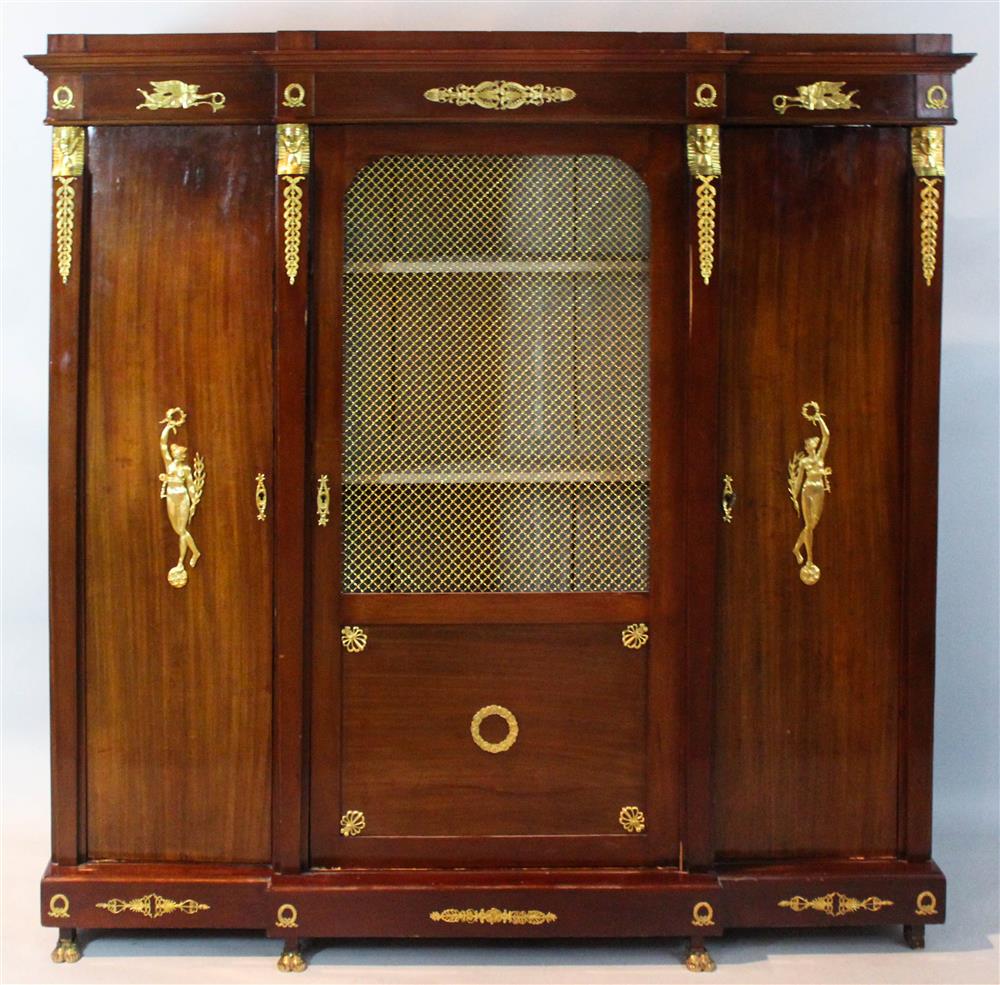 Appraisal: EMPIRE STYLE GILT METAL MOUNTED MAHOGANY BOOKCASE TH CENTURY the