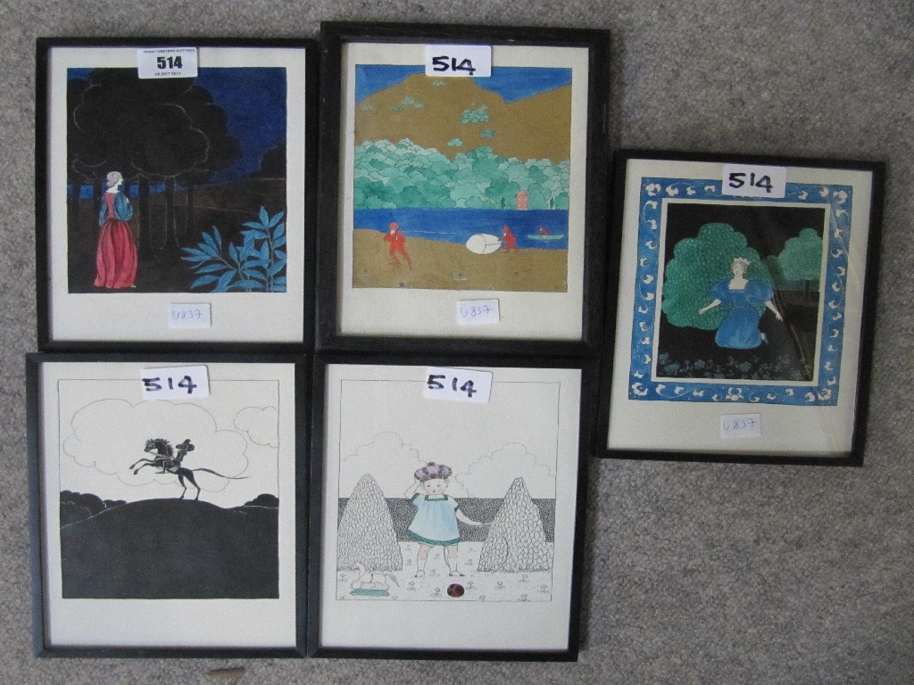 Appraisal: Lot comprising five s ink illustrations