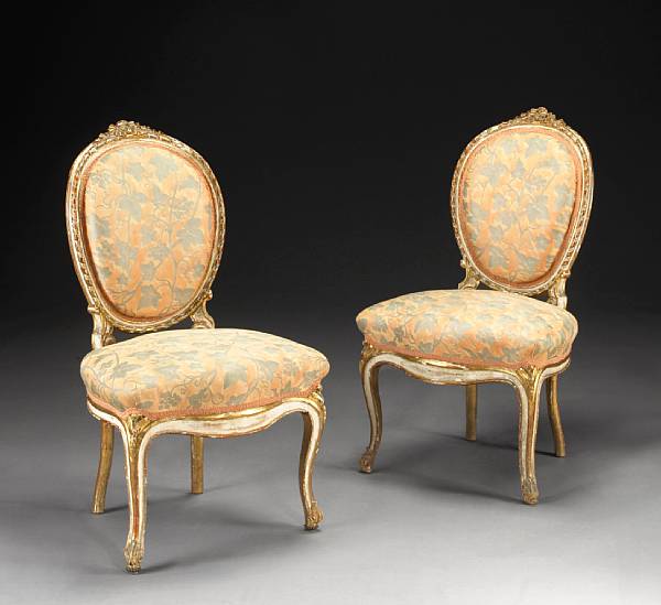 Appraisal: A set of six Louis XV style painted and parcel