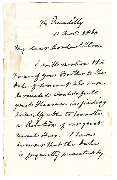 Appraisal: NAVAL Six letters relating to naval matters and Nelson's circle