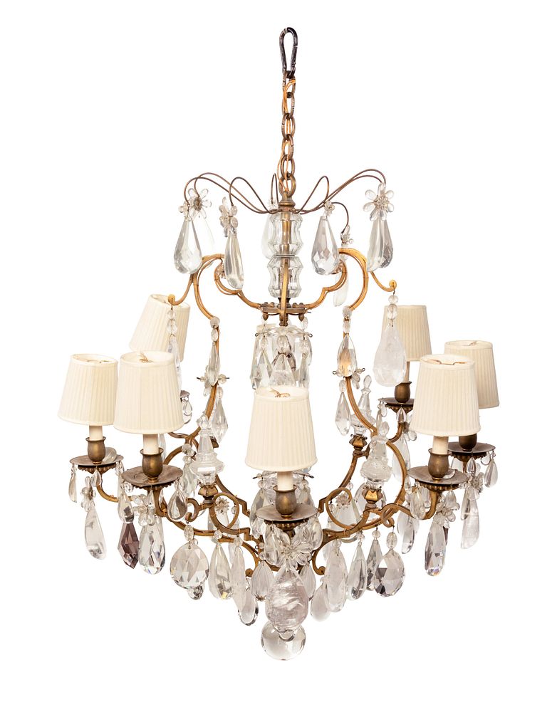 Appraisal: A French Gilt Metal and Cut Glass Eight-Light Chandelier A