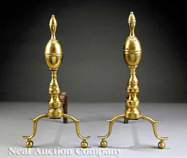 Appraisal: A Pair of American Lemon-on-Lemon Brass Andirons early th c