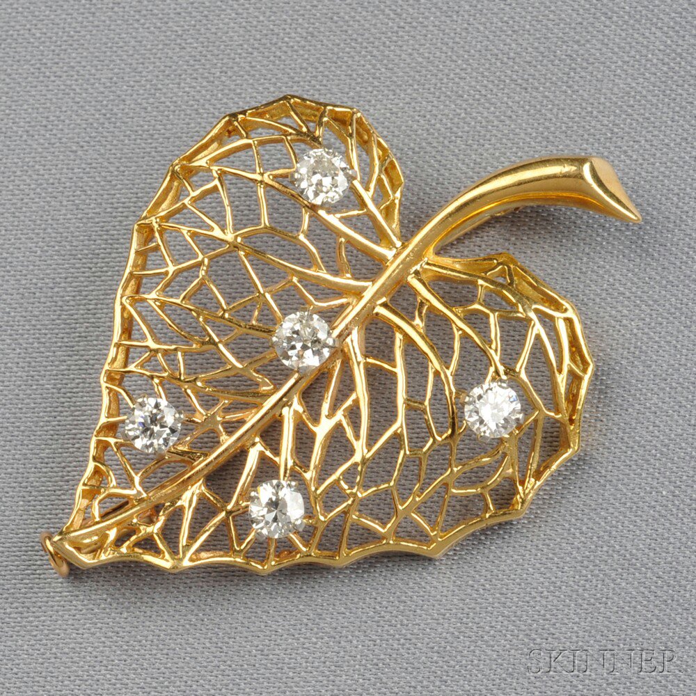 Appraisal: kt Gold and Diamond Leaf Brooch Cartier Inc France set