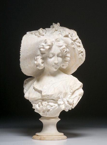 Appraisal: CONTINENTAL MARBLE BUST OF A LADY IN A STRAW HAT