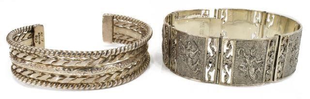 Appraisal: lot of Sterling silver bracelets comprising cuff with twisted wiring