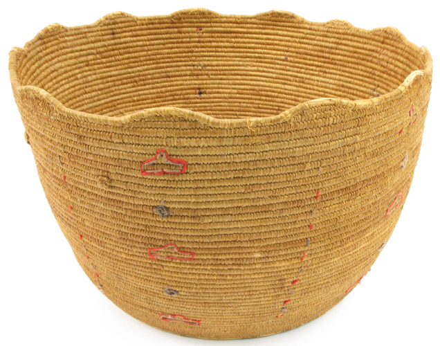 Appraisal: A NOOTKA ALASKAN ESKIMO WOVEN BASKET having red and brown