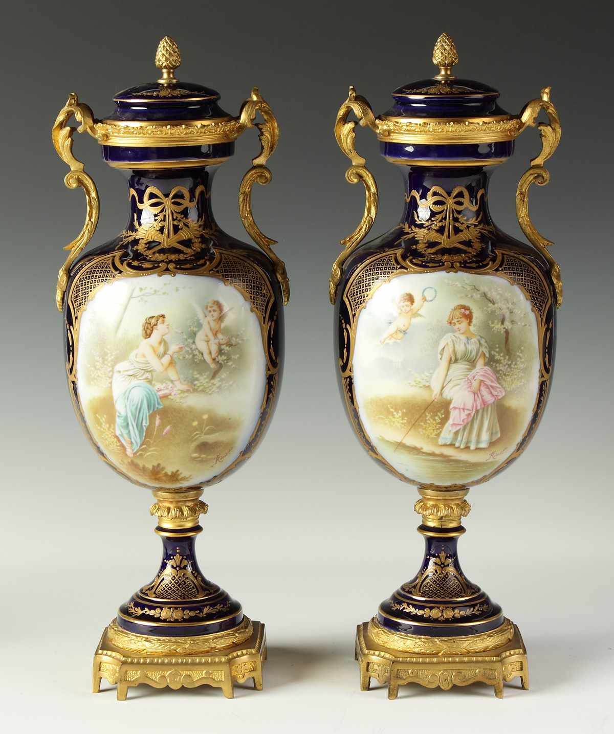 Appraisal: Pair of Sevres Covered Urns w gilt bronze mounts Each