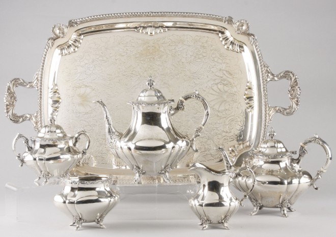 Appraisal: Five pieces in sterling set Set consists of coffee pot