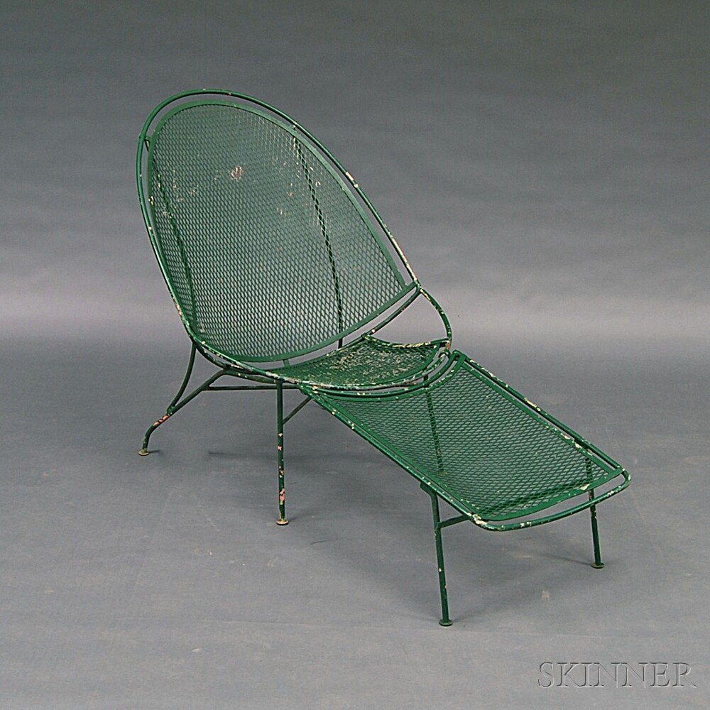 Appraisal: Salterini Green-painted Wrought Iron Chaise Lounge th century ht wd