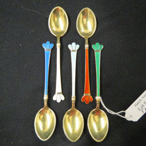 Appraisal: Enameled Danish Sterling Demitasse Spoons gold washed excellent