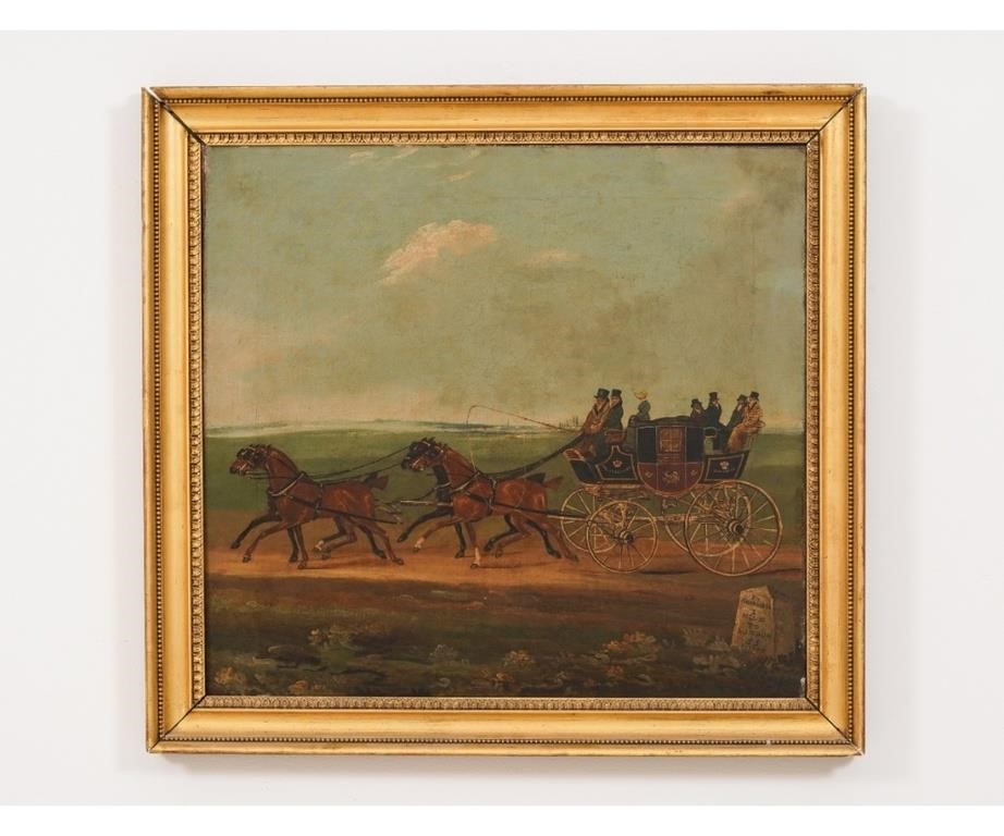 Appraisal: Unsigned British School oil on canvas London Mail four-in-hand coach