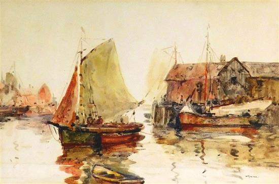 Appraisal: Anthony Thieme Dutch-American - watercolor depicting harbor scene single-masted fishing