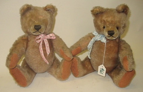 Appraisal: TWO STEIFF MOHAIR TEDDY BEARS both with original silver metal