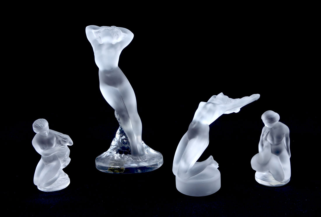 Appraisal: LALIQUE CRYSTAL NUDE FIGURINES piece figures or paperweights to include