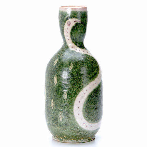 Appraisal: GAMBONE Bottle-shaped ceramic vase painted with a white serpent on