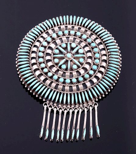 Appraisal: Navajo Sterling Petit Point Turquoise Brooch This is a signed