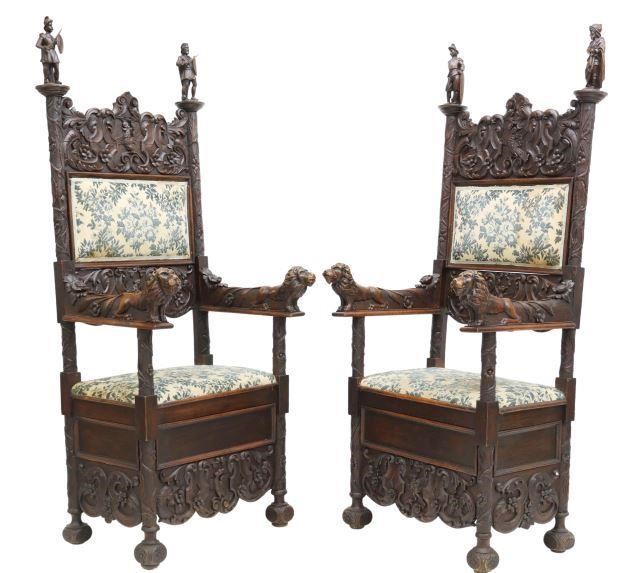 Appraisal: pair Renaissance Revival walnut throne chairs th c highly carved