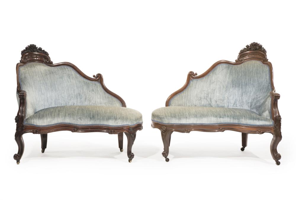 Appraisal: Pair of American Rococo Carved and Laminated Rosewood Meridennes c