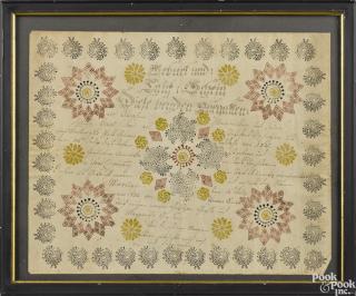 Appraisal: York County Pennsylvania ink and stencil fraktur birth certificate dated