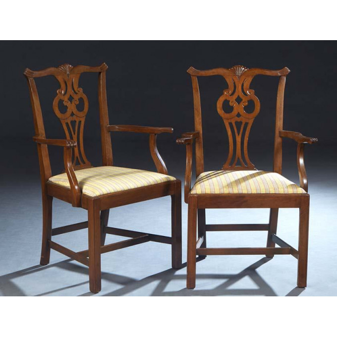 Appraisal: Pair of Carved Mahogany Country Chippendale Style Armchairs th c