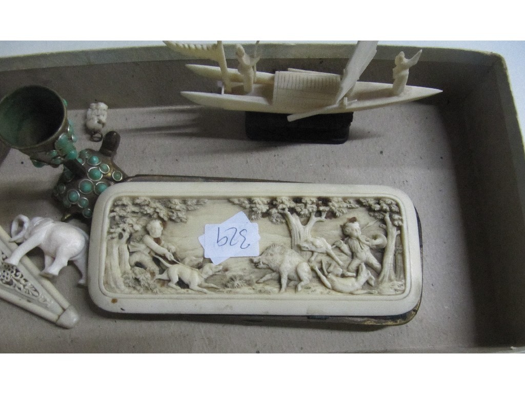 Appraisal: Lot comprising ivory mounted spectacle case scissor case model junk