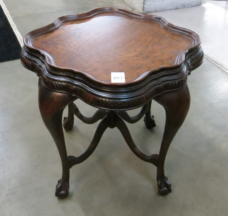 Appraisal: CHIPPENDALE STYLE WALNUT AND BURL WALNUT OCCASIONAL TABLE American c