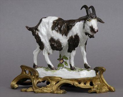 Appraisal: HOCHST PORCELAIN FIGURE OF A GOAT MOUNTED ON LOUIS XV-STYLE