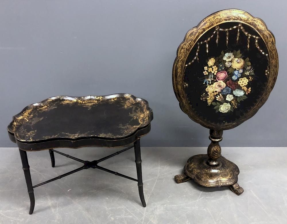 Appraisal: Black Lacquer Tray Table Tilt-Top Table Black lacquer tray table