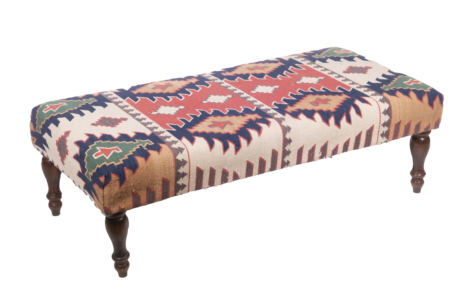 Appraisal: KILIM COVERED LARGE LOW UPHOLSTERED BENCH Modern Room Center Bench