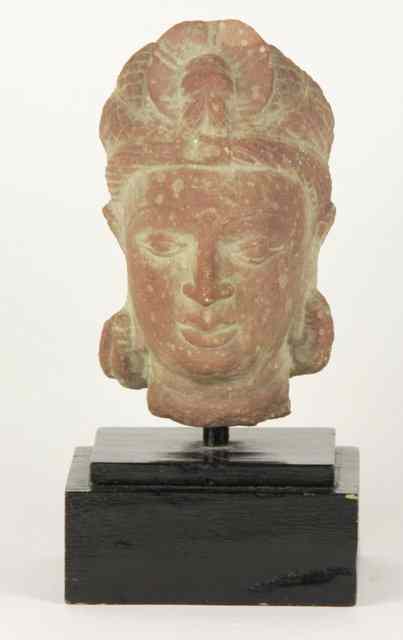 Appraisal: An Indian terracotta head on a black wooden plinth cm