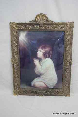 Appraisal: Vintage Praying Girl Print w Domed Glass FrameMarked ''Made in