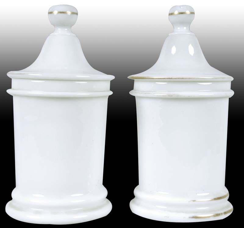 Appraisal: Lot of Milk Apothecary Glass Jars with Lids Description ''