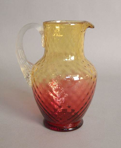 Appraisal: Amberina pitcher h together with a cut glass pitcher signed