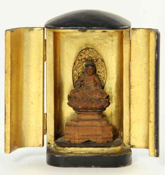 Appraisal: Japanese Zushi Edo Periodblack and gilt lacquered wood shrine opens