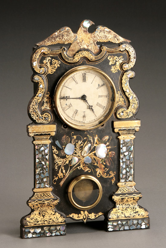 Appraisal: American Cast Iron and Mother-of-Pearl Mantel Clock Probably Chauncey Jerome