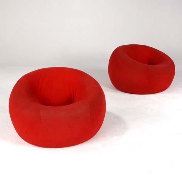 Appraisal: GAETANO PESCE Pair of Ball chairs covered in red fabric