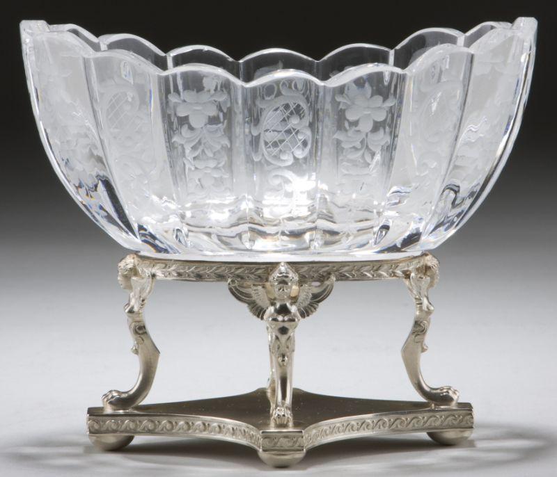 Appraisal: German Figural Sterling Mounted Crystal Bowl having an oval form