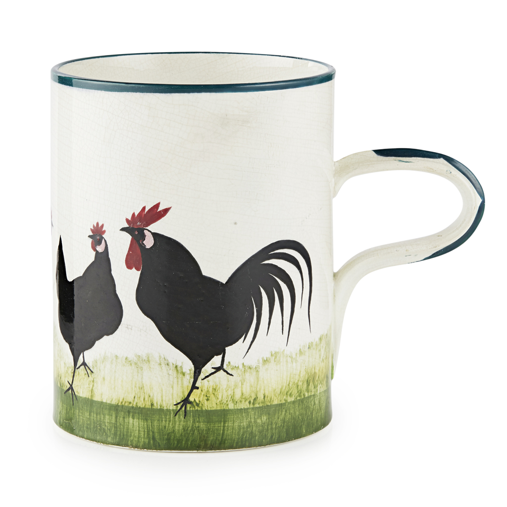 Appraisal: A LARGE WEMYSS WARE MUG 'BLACK COCKEREL AND HENS' PATTERN