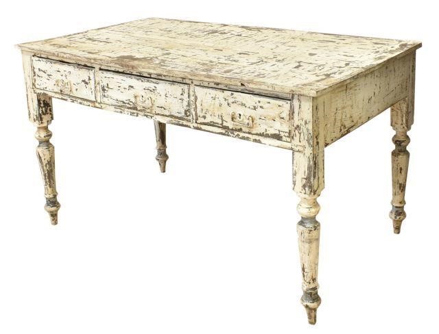 Appraisal: Continental writing desk thc in a distressed white painted finish