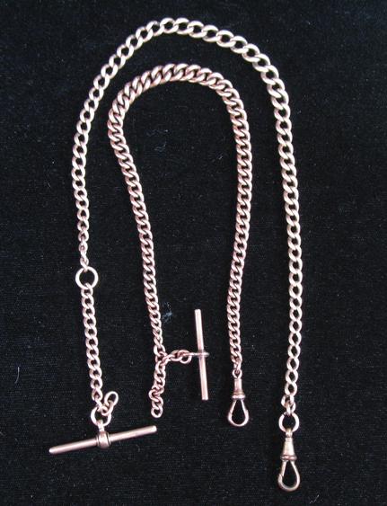 Appraisal: TWO CT ROSE GOLD FOB CHAINS each with T -bars