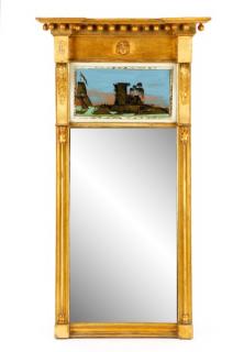 Appraisal: American Empire Giltwood Trumeau Mirror th C American mid to