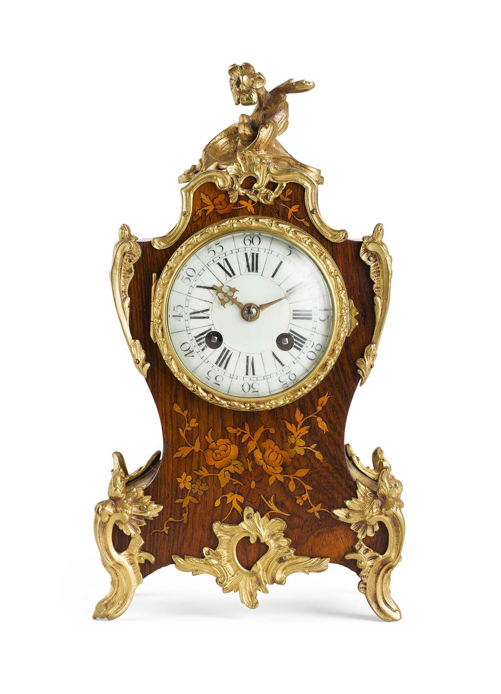 Appraisal: LOUIS XV STYLE ROSEWOOD AND MARQUETRY MANTEL CLOCK TH CENTURY