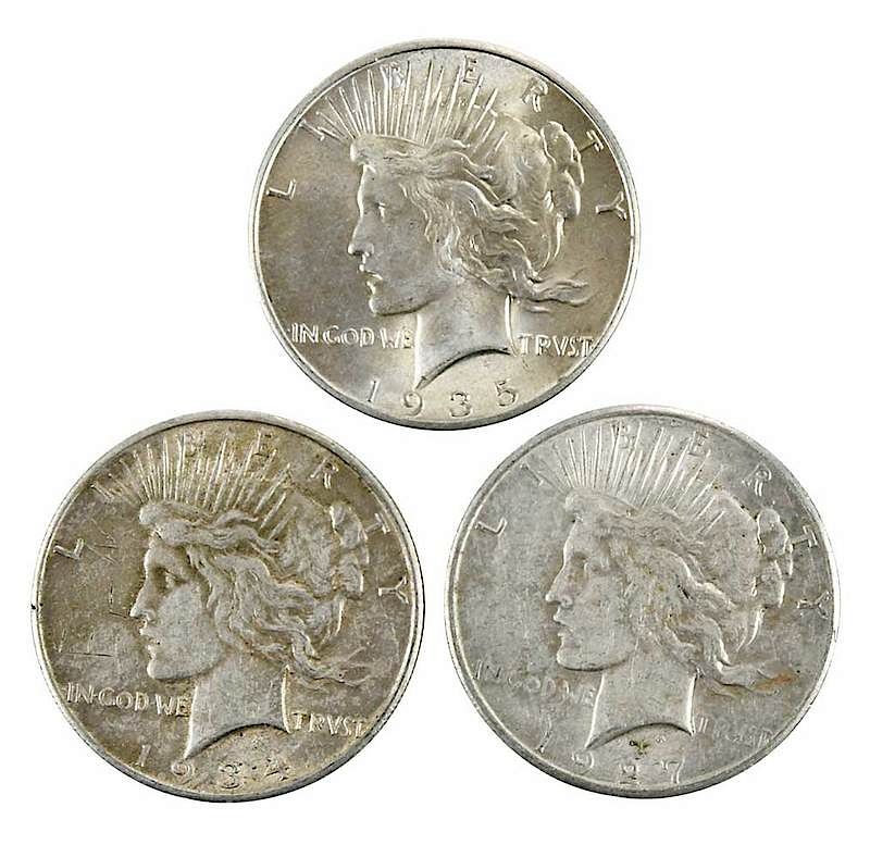 Appraisal: Original Peace Dollars in Bank Bag high grade Peace Dollars