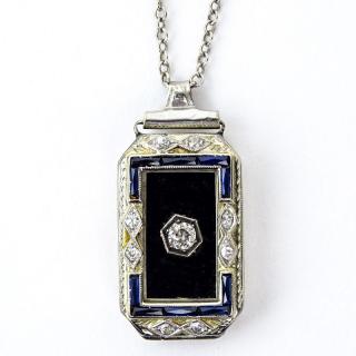 Appraisal: Assembled Art Deco Diamond Sapphire Black Onyx and Karat White