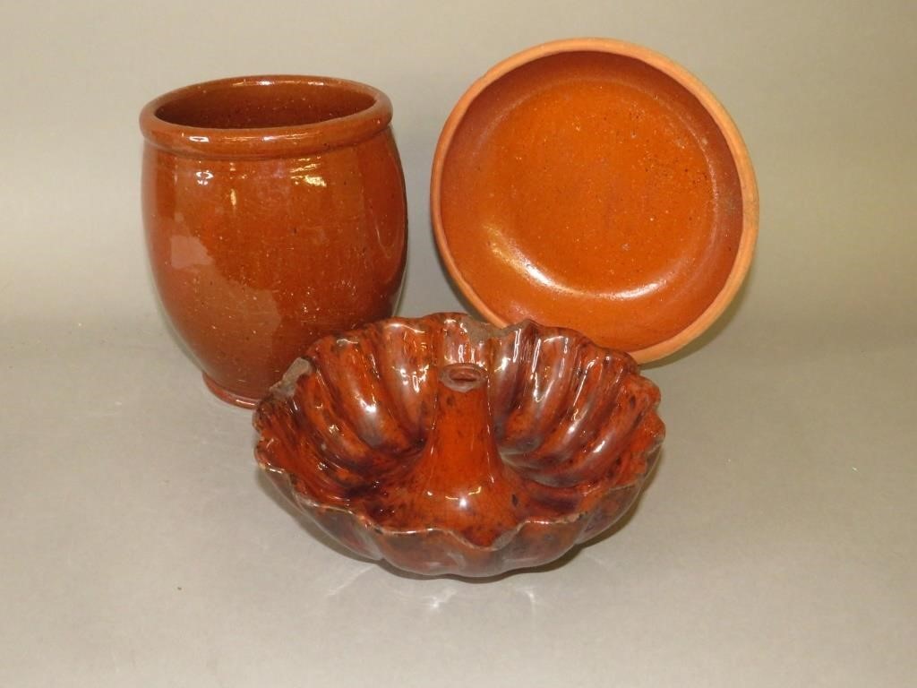 Appraisal: PA REDWARE VESSELSca slightly bulbous jelly jar with rolled rim