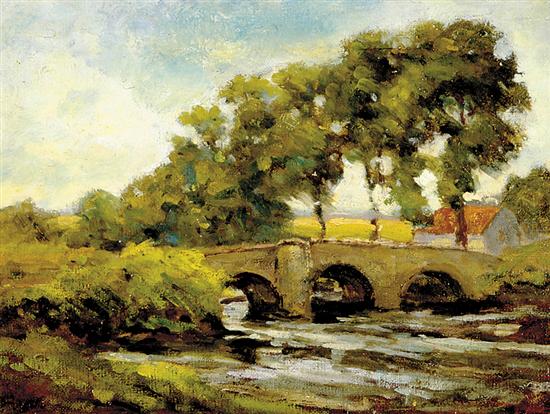 Appraisal: G Fiddes Watt British - THE BRIDGEoil on canvas board