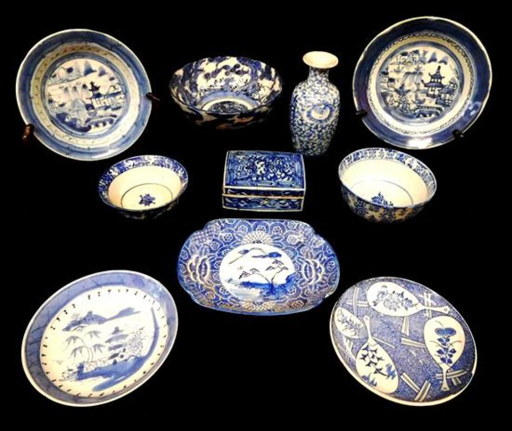 Appraisal: ASIAN Ten pieces of blue and white porcelain Japanese early