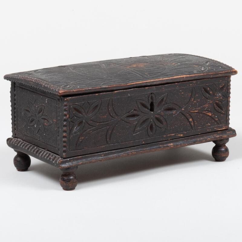 Appraisal: Continental Stained Pine Document Box Carved with an armorial x